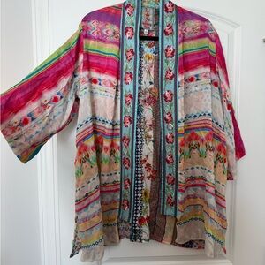 Johnny Was Vibrant Floral and Stripe Kimono